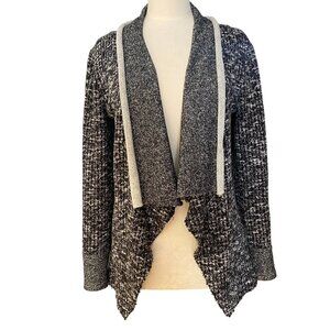 Hazel Distressed Open Asymmetrical Knit Cardigan Black White Edgy Grunge-M